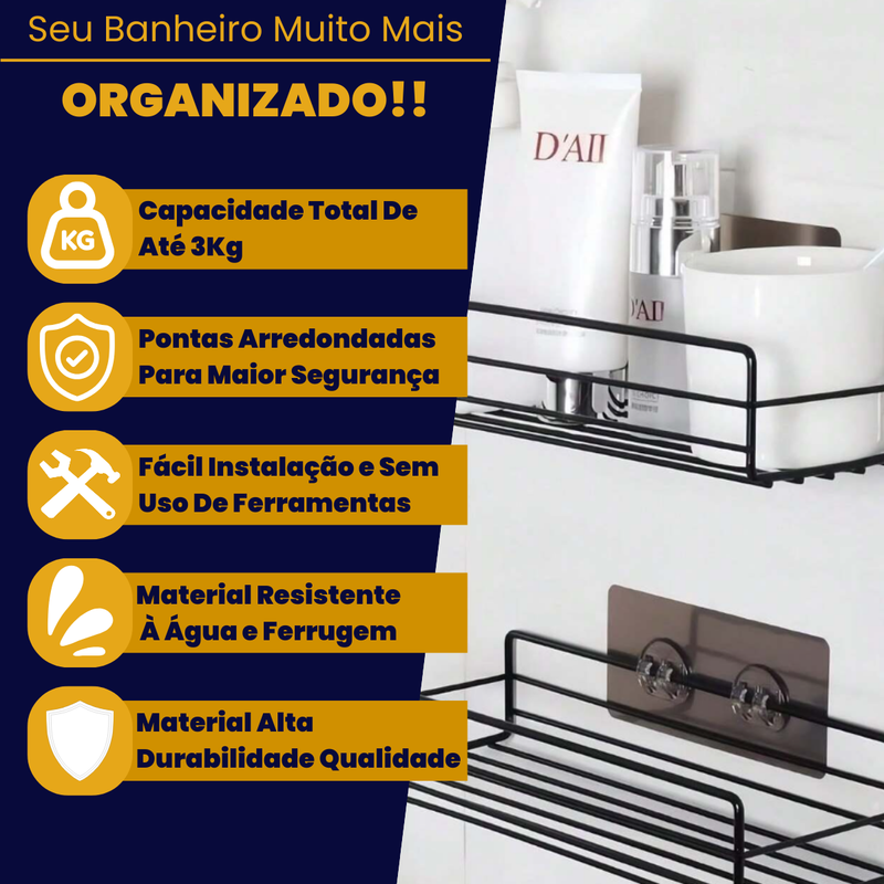 Kit 3 Porta Shampoo Para Banheiro Box Sem Furo Aramado Retangular