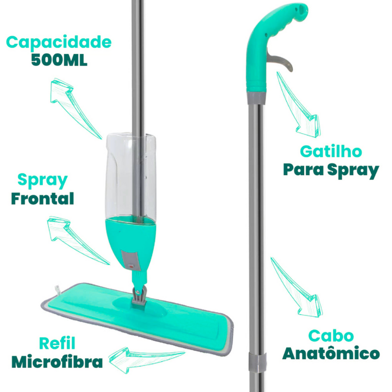 Mop Spray 3 em 1 com Reservatório 400ml – Limpeza Rápida e Eficiente: Lava, Enxágua e Seca Sem Esforço
