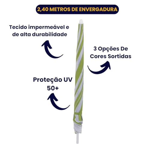 Guarda Sol Praia Grande 2,40m Articulado Proteção UV Piscina Jardim