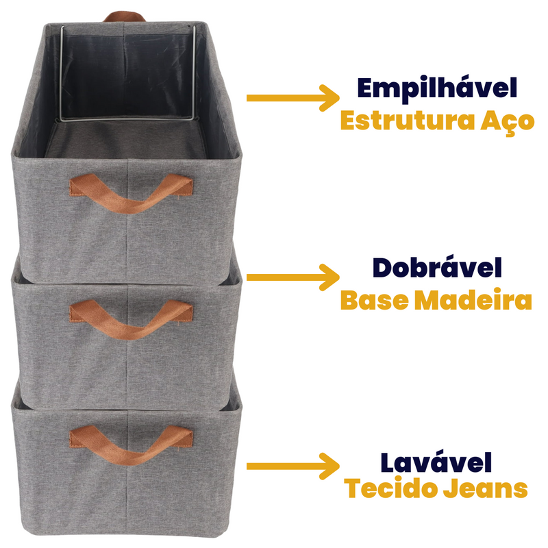 Caixa Organizadora Dobrável 25L com Alças – Praticidade e Estilo Kit 3 Unidades para Organizar Qualquer Espaço