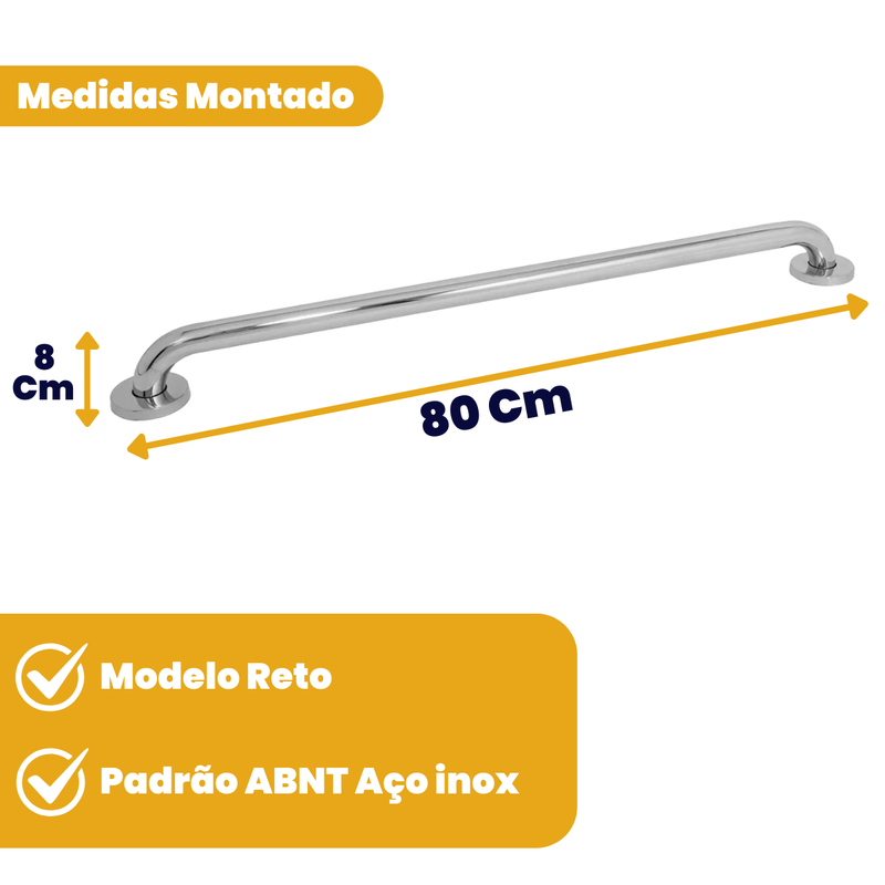 Barras de Apoio para Banheiro 80cm Inox – Segurança para Idosos, Vaso Sanitário e Corredores - Kit 2 ou 4
