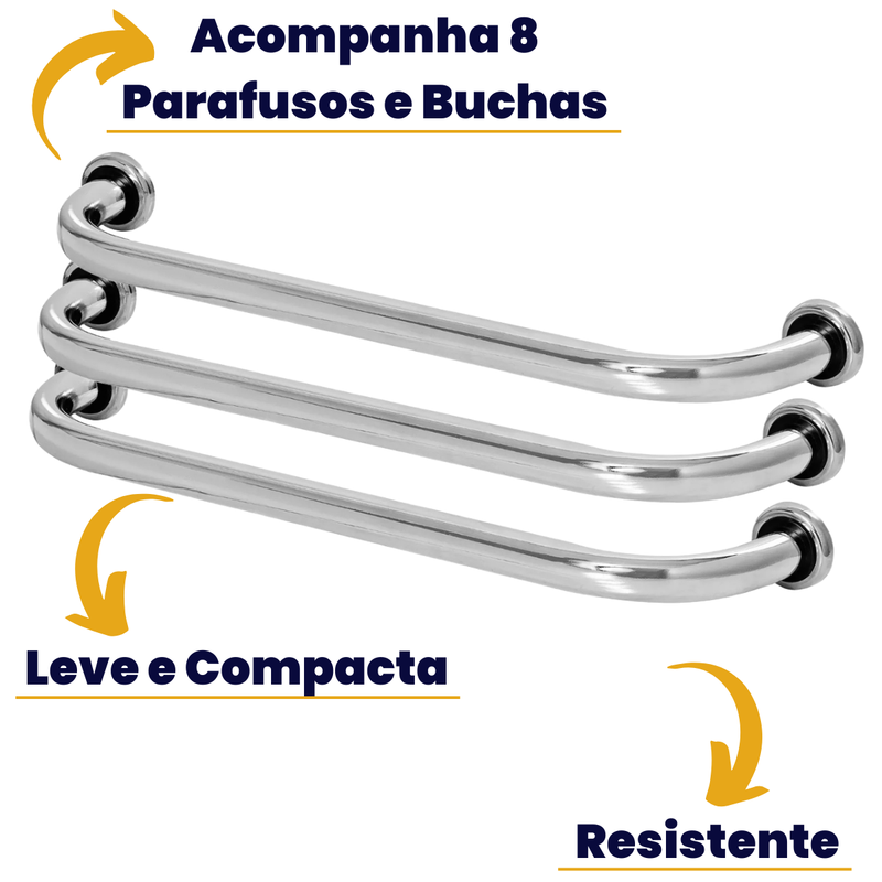 Barras de Apoio para Banheiro 80cm Inox – Segurança para Idosos, Vaso Sanitário e Corredores - Kit 2 ou 4