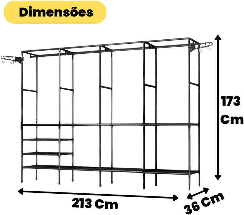 Arara Cabideiro com Sapateira e 10 Prateleiras – 4 Colunas, Super Resistente e Espaçosa para Closet e Quarto