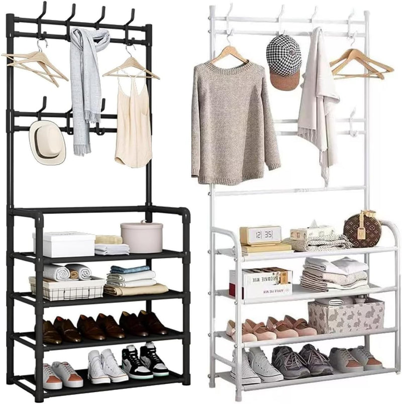 Sapateira com Cabideiro 4 Andares – Organize 12 Pares + Roupas e Acessórios em um Só Lugar