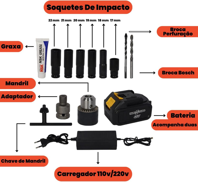 Furadeira e Parafusadeira de Impacto 48V Bivolt – Potência Profissional para Qualquer Trabalho