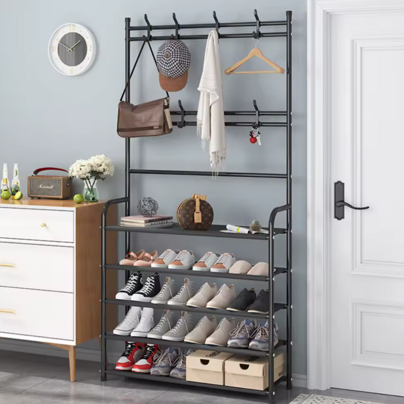 Sapateira com Cabideiro 4 Andares – Organize 12 Pares + Roupas e Acessórios em um Só Lugar